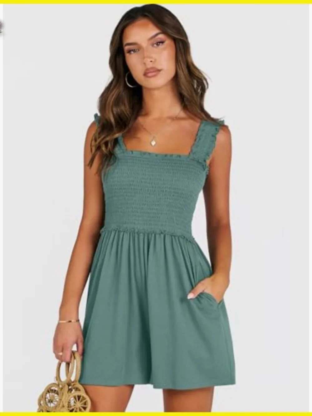 Sleeveless Square Neck Romper Smocked Backless Loose Fit Summer Casual - Picture 2 of 7